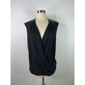Helmut Lang Formal Faux Wrap Lamb Leather Sleeveless Top